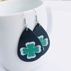 Faux leather tear drop dangle fashion earrings